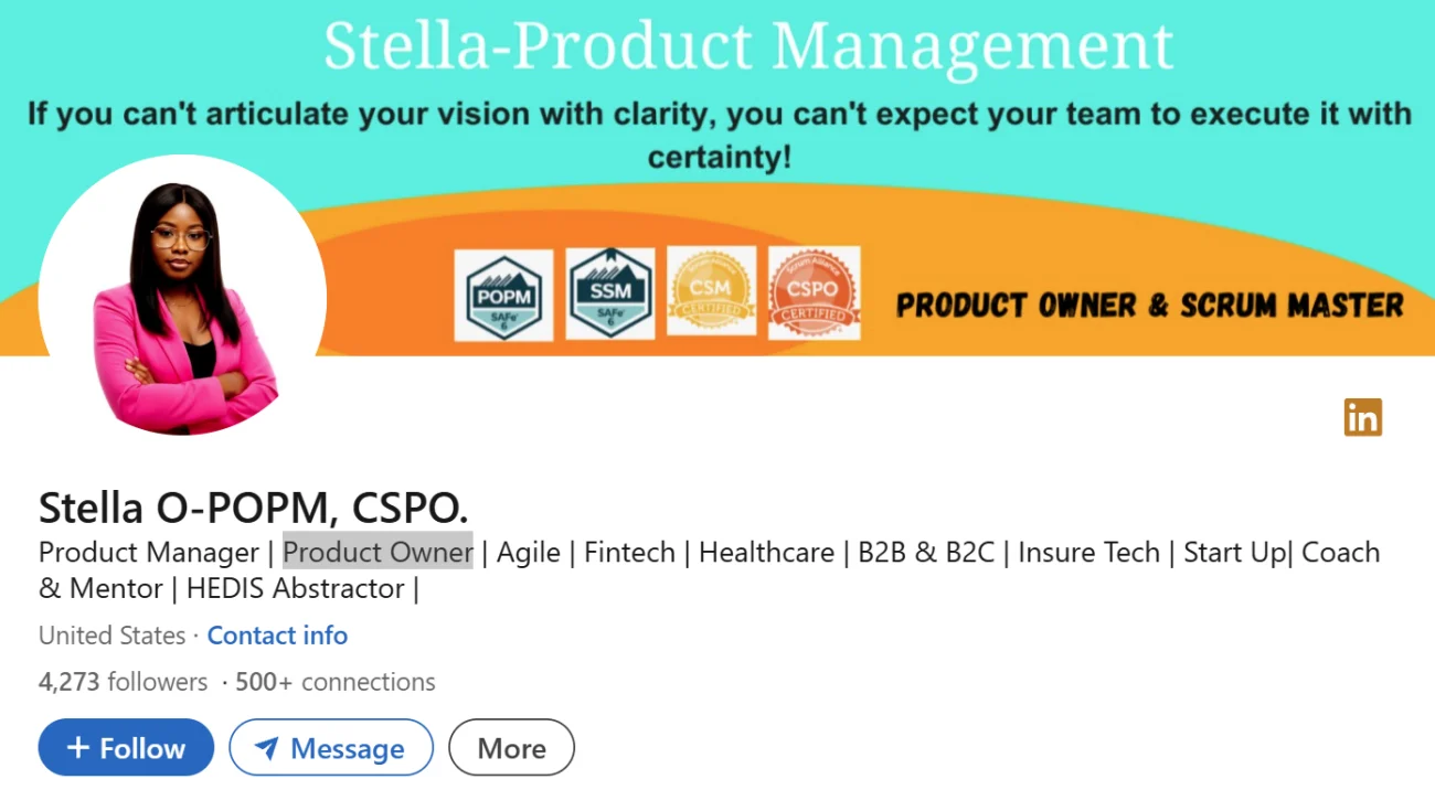 LinkedIn Headline Example For Product Owner